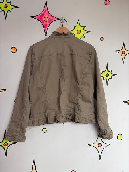 Y2K Khaki Military Jacket Soft Grunge Ruffled Utility Blazer Fairy Grunge XL