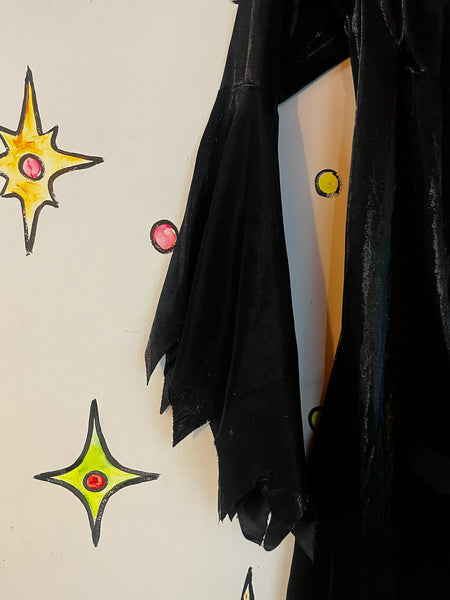Vintage Black Romantic Goth Mini Dress – Bell Sleeves Witchy Dress – Cosplay - M