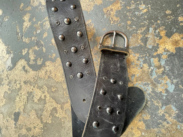 Brown Studded Leather Belt Western Boho Grunge Statement Belt 34-35"