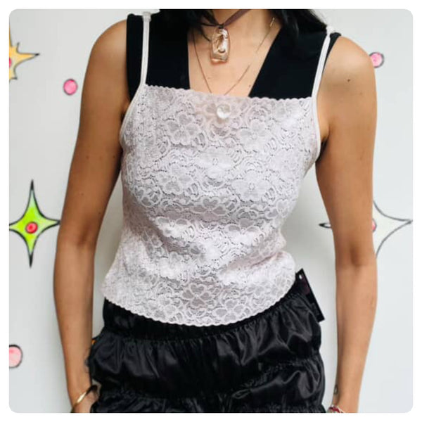 Vintage Pastel Pink Lace Cami | Fairy Grunge Coquette Babydoll Top | Fits Adult Small