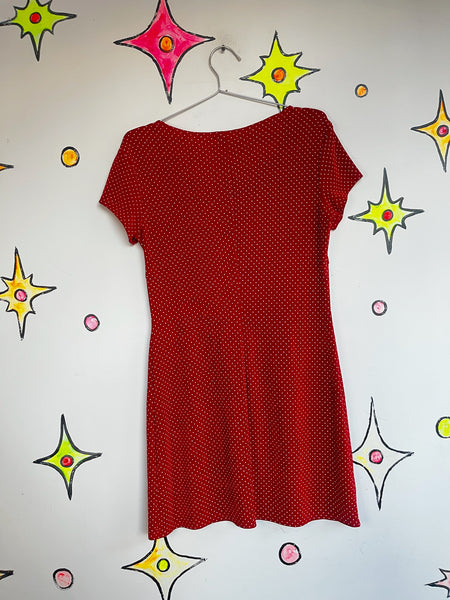 Vintage 90s Fairy Grunge Red & White Polka Dot Mini Dress – Stretchy | Size M