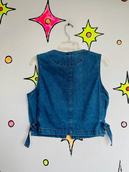 Vintage 90s Y2K Blue Denim Vest | Cropped Zip Up Grunge Utility Layering Top M
