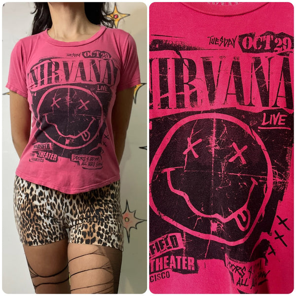 Y2K Nirvana T-Shirt | Wakefield Theater Band Baby Tee | Grunge Concert Shirt S