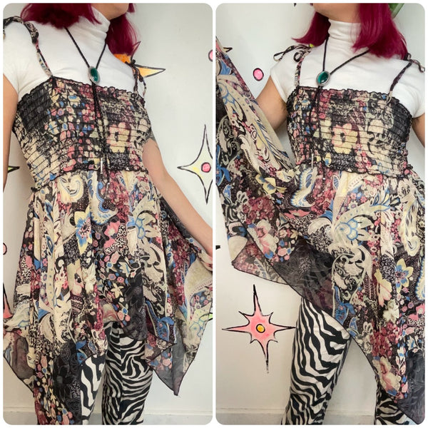 Vintage Y2K Black Fairy Grunge Mall Goth Babydoll Slip Dress Handkerchief Hem - M