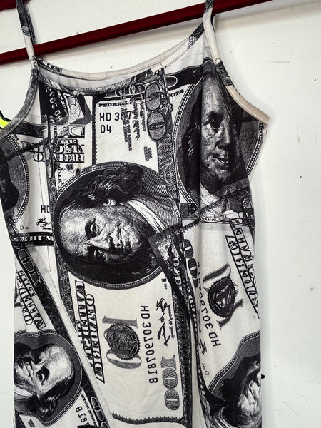 Y2K Dollar Bills Money Pop Art Glam Stretchy Bodycon Novelty Dress - S