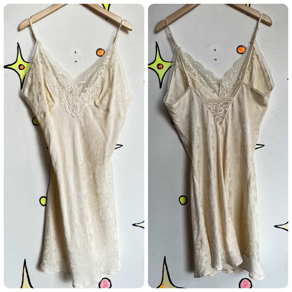 Vintage Off White Silk Lace Slip Dress – Boho Fairy Babydoll – Coquette Rococo