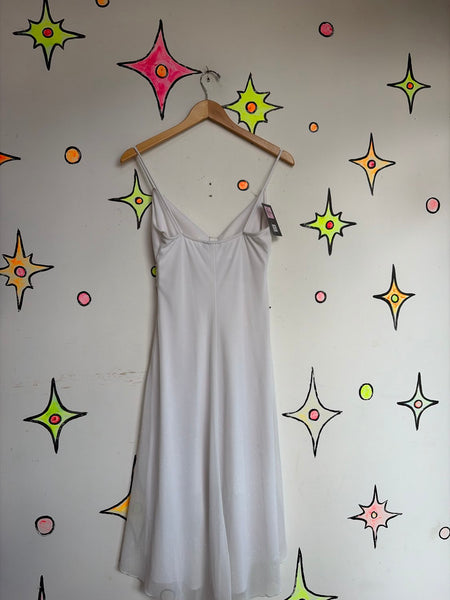 90s White Glitter Empire Slip Dress Marilyn Monroe Retro Glam Hankerchief Dress