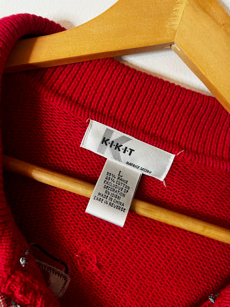 Vintage Embellished 80s 90s Red Ugly Tacky Christmas Sweater Cardigan Snowman L