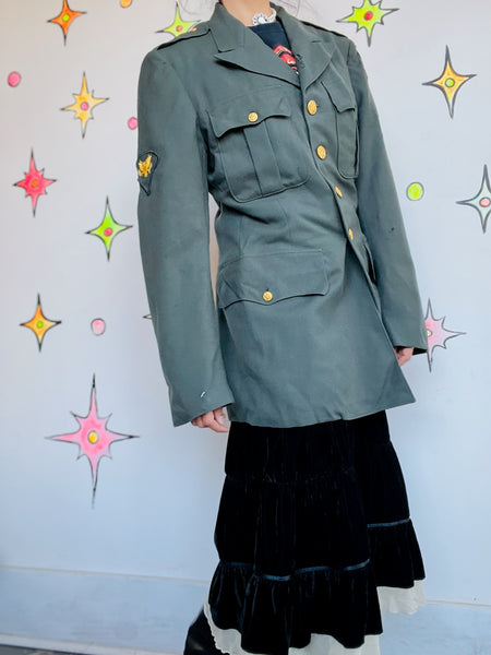 Vintage Military Blazer | Army 38L Jacket | Grunge Boho Embellished Uniform Coat