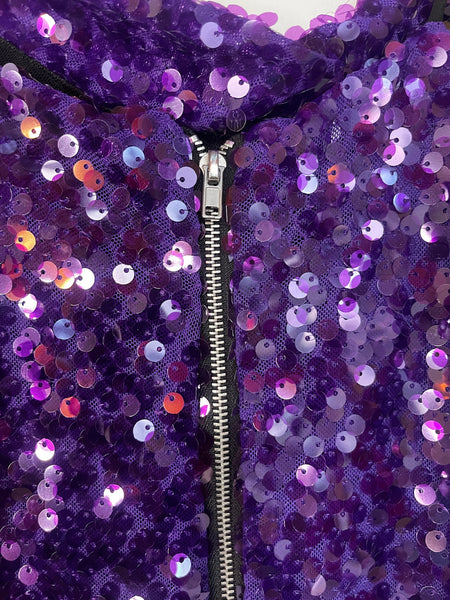 Y2K Metallic Sparkle Sequin Purple Mini Party Dress ' Christmas Disco NYE ' XS