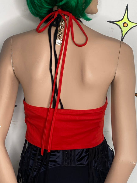 Vintage Red 90s Halter Top Y2K Open Back Party Top Baddie Aesthetic Crop S