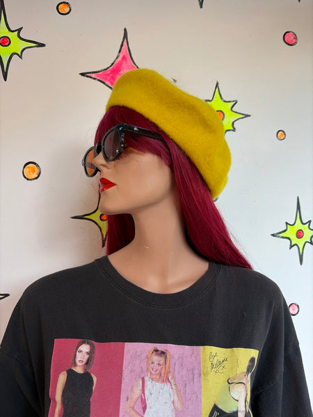 Bright Yellow Wool-Blend Beret Kawaii Whimsigoth Fairy Grunge Hat Accessory