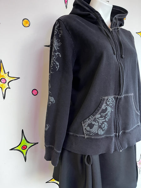Vintage Y2K Black Mall Goth Grunge Hoodie | Fairy Tattoo Affliction-Style S/M