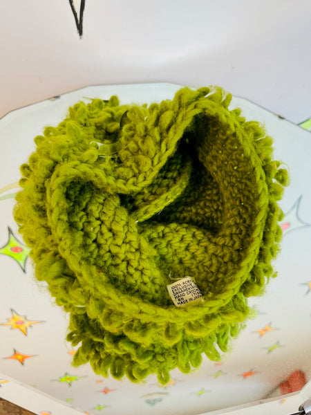 Vintage 1960s Green Shaggy Crochet Sequin Hat | Made in Japan | Wearable Art