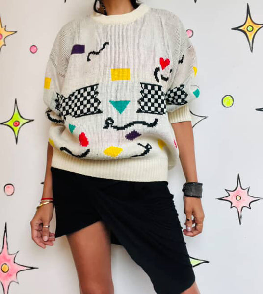 Vintage 80s Art Abstract Sweater - Punk Grunge Minimalist Pullover - S M