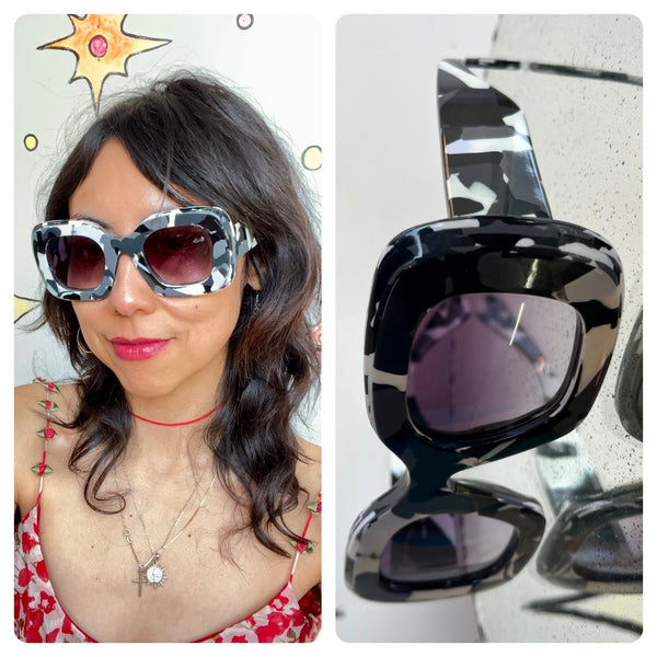 Jonathan Saunders Black White Grey Camouflage Oversized Glasses