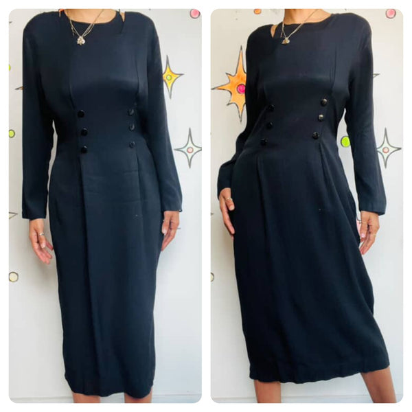 Vintage 90s Goth Fairy Grunge Witchy Boho Minimal Chic Black Long Dress - M/L