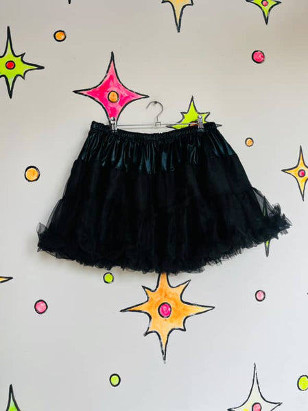 Vintage Black Goth Tutu Mini Skirt Y2K Extra Full Crinoline Babydoll Slip - S/M
