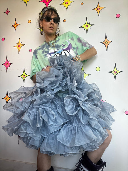 Vintage Square Dance Petticoat 50s Blue Poofy Crinoline Skirt Rockabilly Pinup M