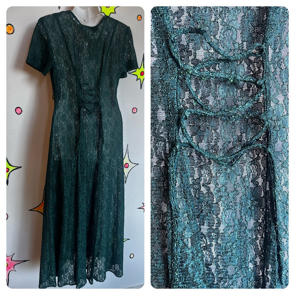 Vintage 90s | All That Jazz Fairy Grunge Lace Sheer Midi Dress | Small