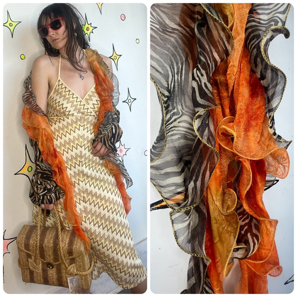 Y2K Orange Swirl Animal Print Cabbage Scarf Glitch Glam Whimsy Grunge Fairycore