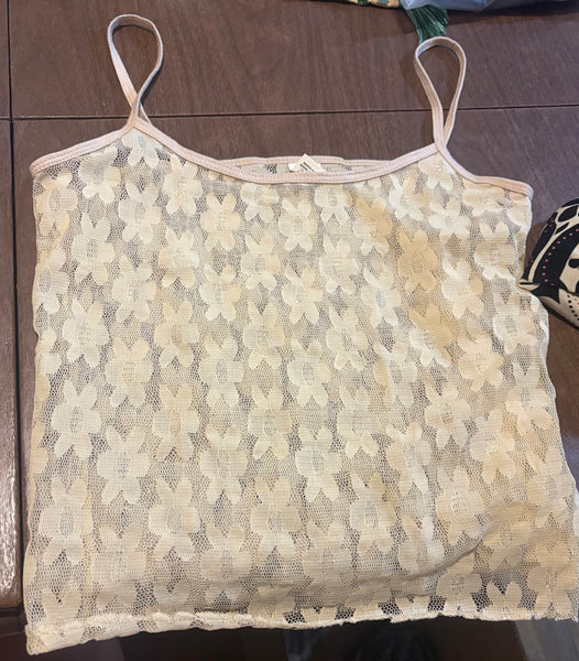 90s Lace Camisole Off White Daisy Print Coquette Fairy Grunge Y2K Top