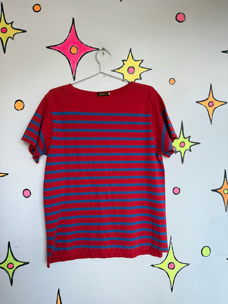Vintage Mariner Shirt 70s 80s Nautical Striped Tee Red Navy Blue Retro Sailor ML