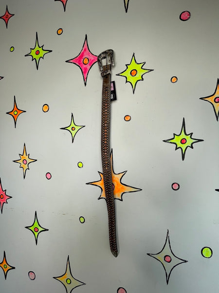 Y2K Rhinestone Belt Cowhide Leather Western Bling Cowgirl Glam Statement Belt