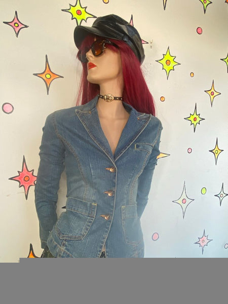 Y2K Fitted Denim Blazer Jacket Glo Brand 2000s Bratz Streetwear Casual S
