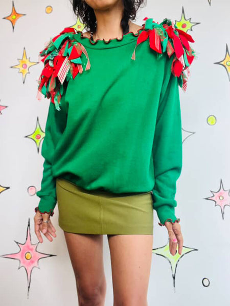 Vintage 80s Tacky Ugly Christmas Sweater w Bows | Holiday Party Sweater | M