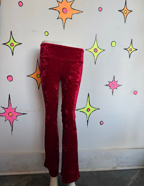 Y2K Red Velvet Flare Pants | Romantic Goth Vamp Grunge Stretch Leggings S