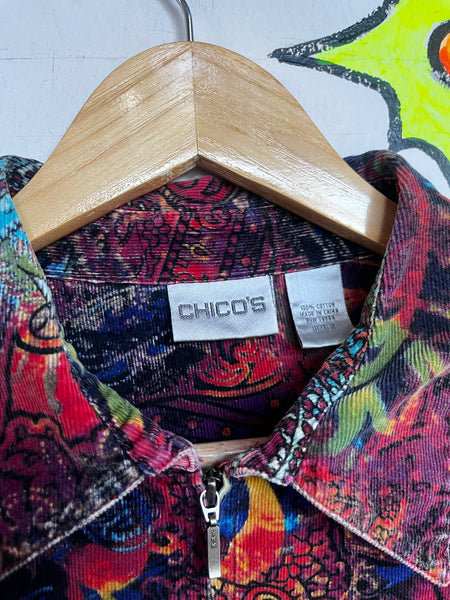 Y2K Paisley Rainbow Tattoo Print Corduroy Jacket Fairy Grunge Boho Maximalist