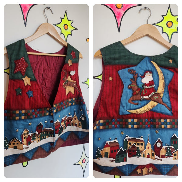 Vintage 90s | Quilted X Mas Tacky Ugly Embellished Christmas Sweater | M