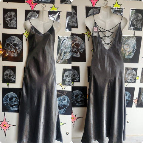 Vintage 90s Y2K | Silver Full Length Fairy Formal Party Slip Dress | Size Small