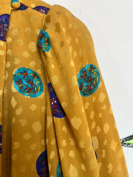 Vintage 80s Rainbow Silk Wearable Art Goddess Secretary Dress Set – Small