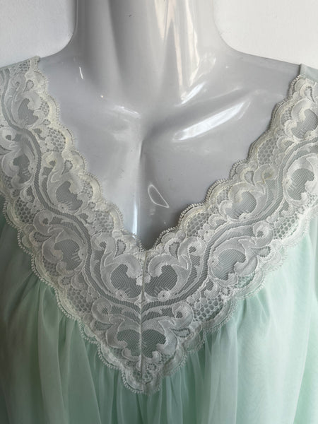 Vintage 60s | Double Layer Chiffon Sheer Mint Green Babydoll Nighty | L