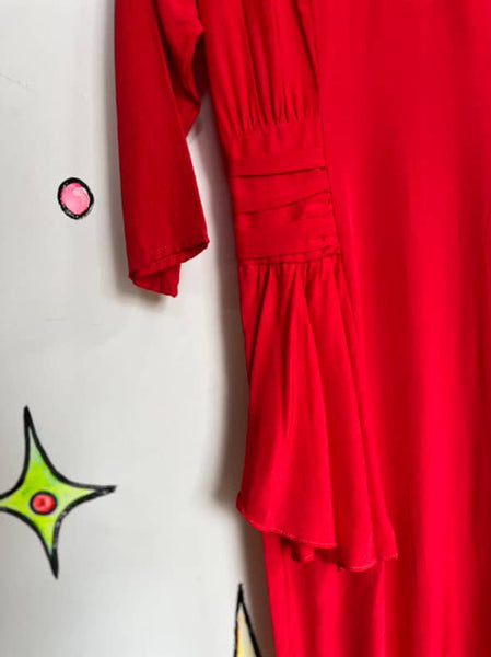 Vintage 80s Secretary Dress - NWT - Babydoll Grunge Cherry Red - Lace Collar - S