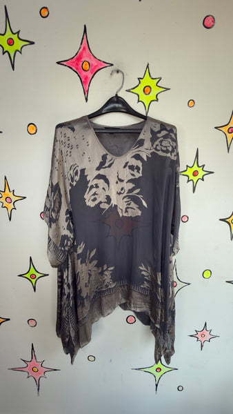 Burnout Whimsigoth Silver Kaftan Witchy Boho Fairy Grunge Goddess Robe Cape