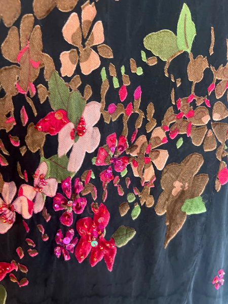 90s Y2K Black Witchy Boho Silk Fairy Grunge Slip Dress – Siren Floral Beaded 6P