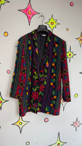 80s Floral Wearable Art Blazer | Avant Garde Multicolor Statement Jacket – Large
