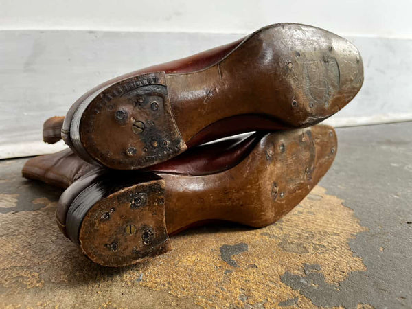 Antique 1900s Edwardian Victorian Brown Leather Lace-Up Boots – Modern 7.5–8