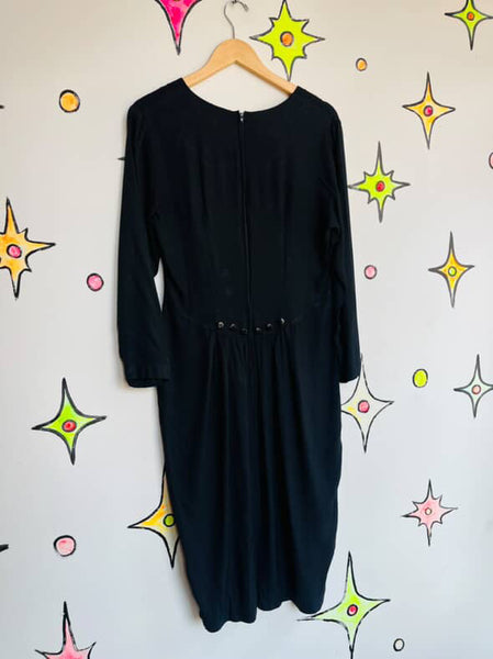 Vintage 90s Goth Fairy Grunge Witchy Boho Minimal Chic Black Long Dress - M/L