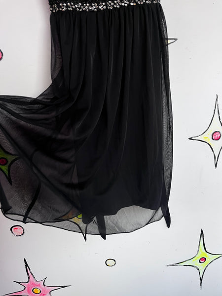 Y2K Rhinestone Babydoll Mini Dress Pixie Mall Goth Fairy Grunge Party Dress S