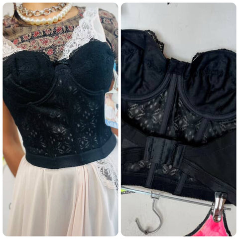 Vintage Black Goth Romance Lace Bustier Pin up Lingerie Corset Top | 34B | NWT