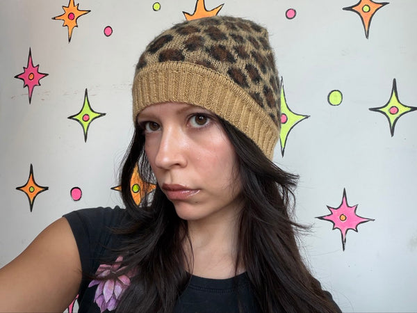 Vintage Betsy Johnson Leopard Maximalist Kitsch Glam Beanie Y2K Mob Wife