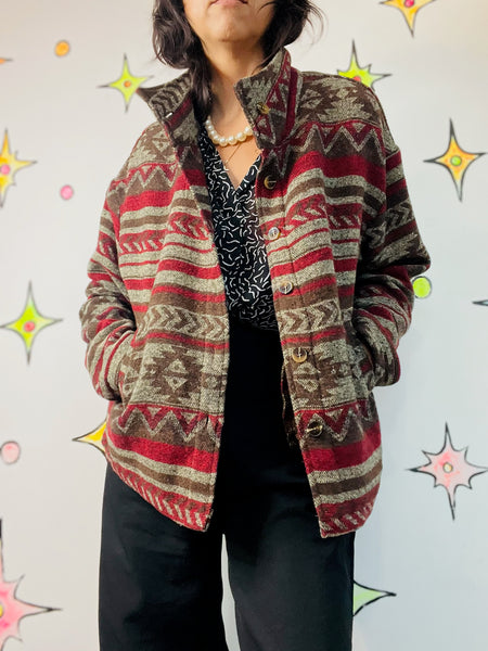 Vintage Southwestern Aztec Coat / Jacket – 90s Boho Tribal Style – Size M