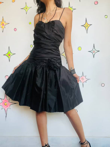 Vintage 80s Little Black Dress - Poofy Formal Party Prom - Small
