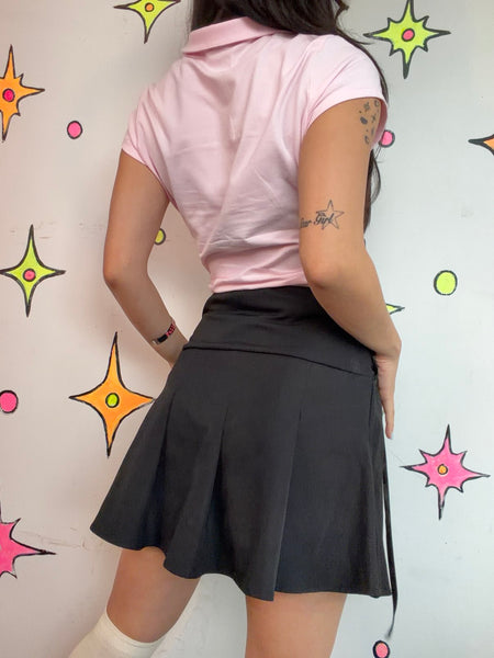Goth Lace Up Pleated Mini Skirt Hot Topic Style Y2K Punk Grunge Schoolgirl S