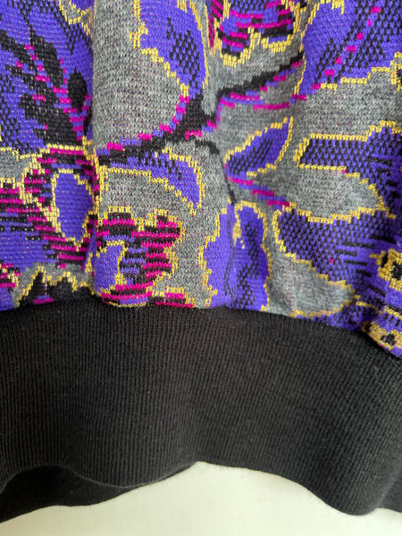 Vintage 80s 90s Purple Boho Fairy Grunge Digital Floral Batwing Sweater - XL
