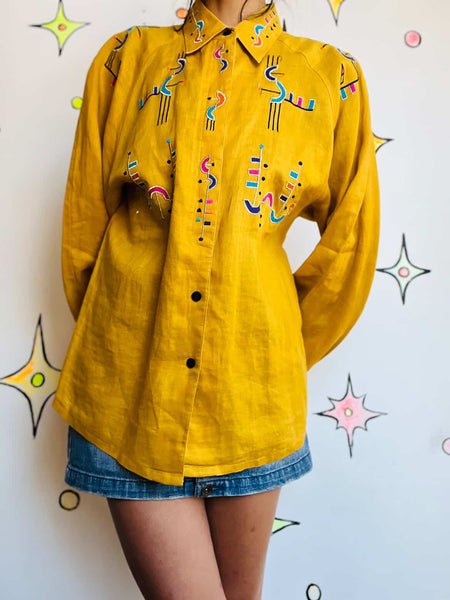 Vintage 80s 90s - Artisan Abstract Geometric Blouse by Gary Fabrikant - Size 8